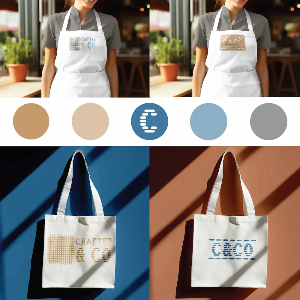 Muted earth-tone color palette and custom typeface for a tactile brand identity