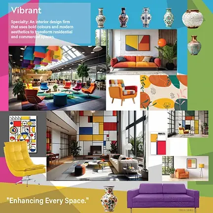 Vibrant Interiors mood board inspired by De Stijl and Mondrian color blocking