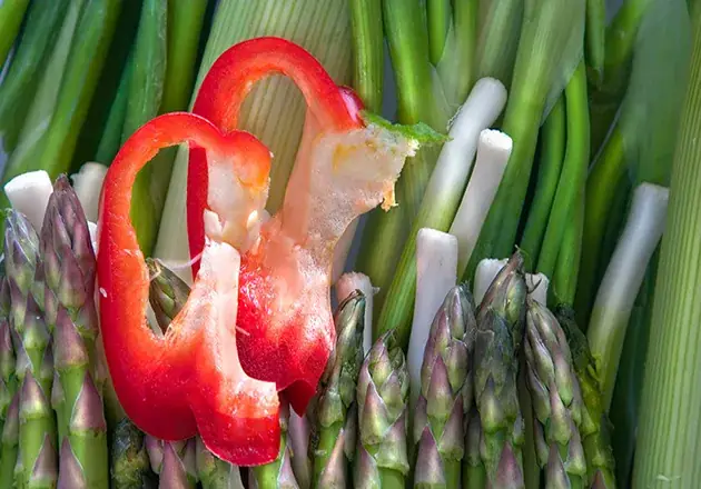 Creative food photography using red peppers to create an organic landscape
