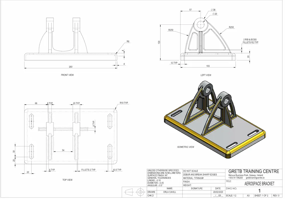 Precision aerospace bracket design with weight-saving topology in Galway