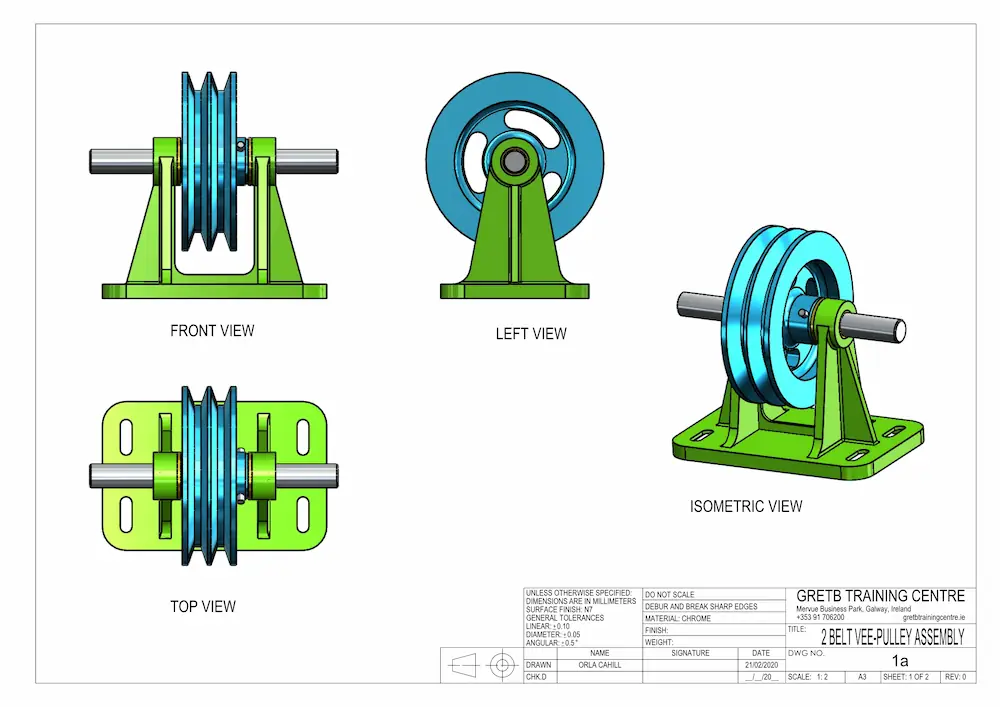 2-Belt V-Pulley system engineering and SolidWorks assembly