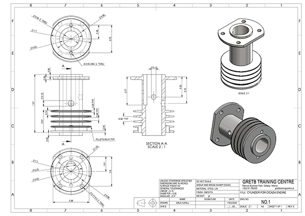 Cylinder For Cicada Engine - Solidworks Part Drawing