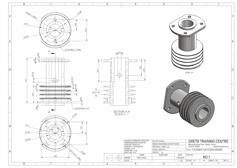 Technical part drawing for a Cicada Engine cylinder component